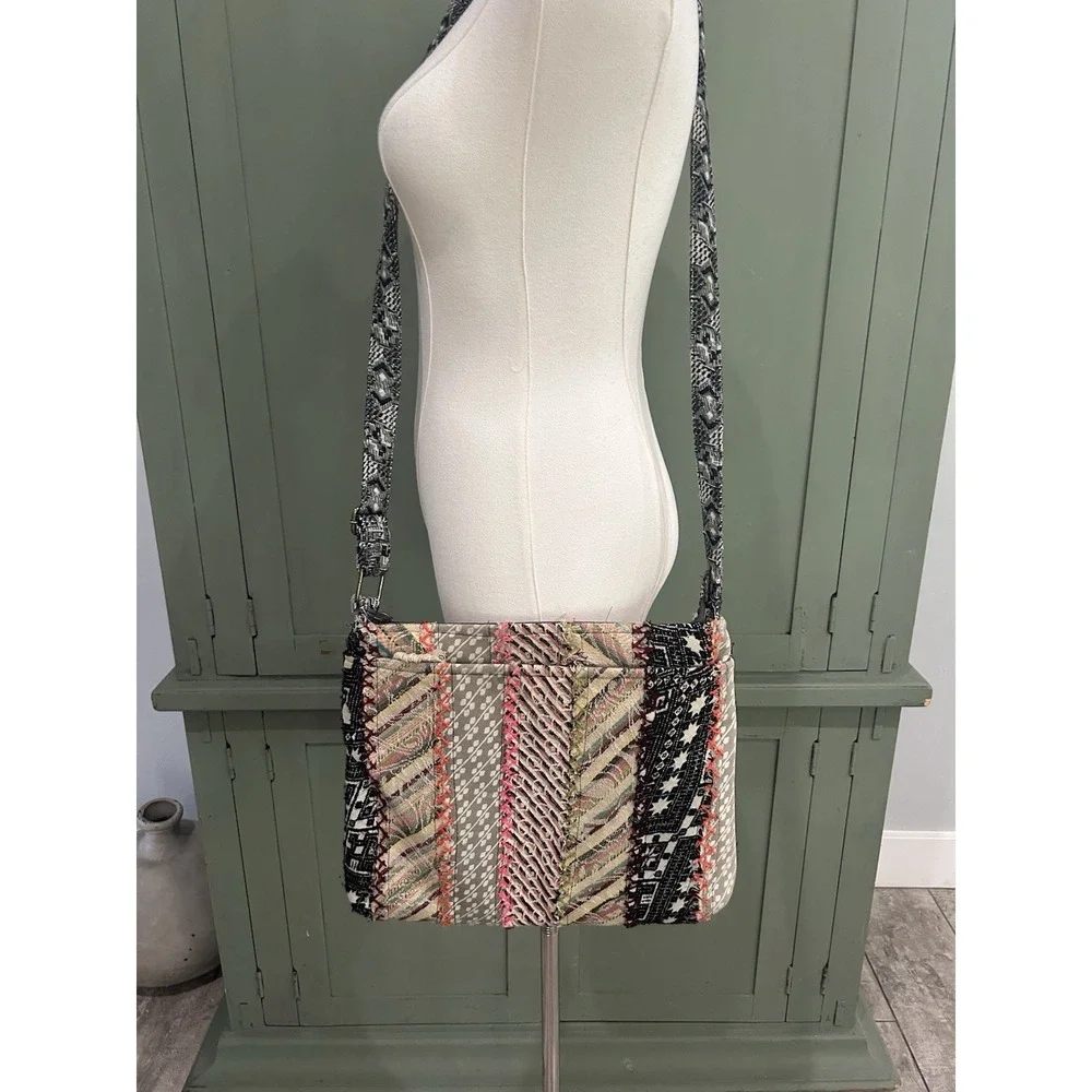 Demdaco Recycled Cross Body Bag Quilted Patchwork Woven Bohemian Festival Earthy